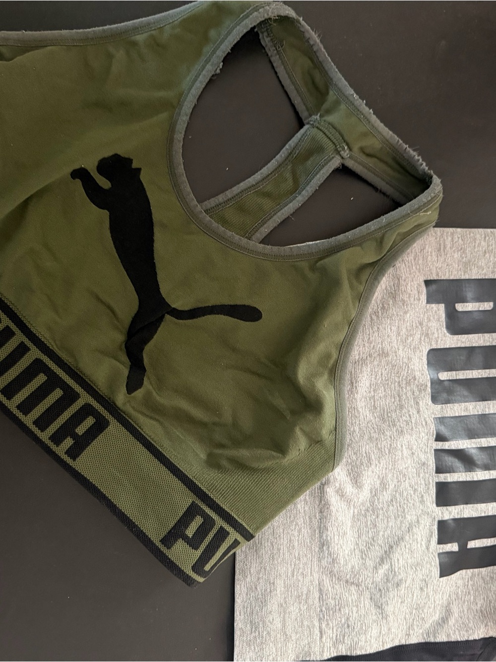 Puma Bra bundle Olive & Gray Sport bra & Bra Tank. Women’s Large.